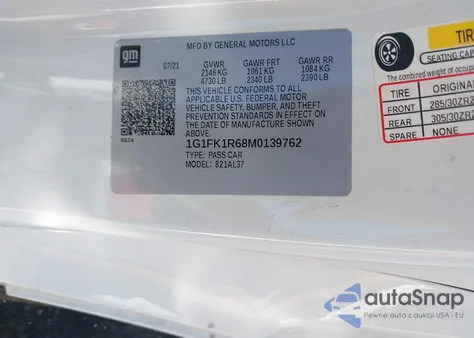 2021 Chevrolet Camaro Rwd Zl1 from USA, damaged, VIN 1G1FK1R68M0139762